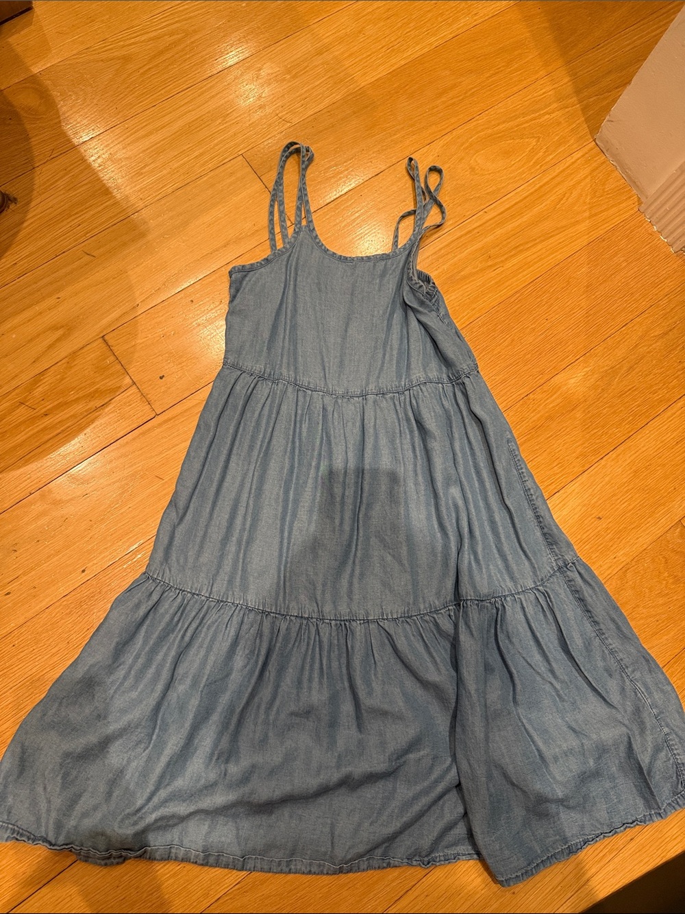 Light Denim Tiered Spaghetti-Strap Dress